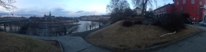 Panoramic View of Trondheim looking North from a different bridge over Nidelvin River